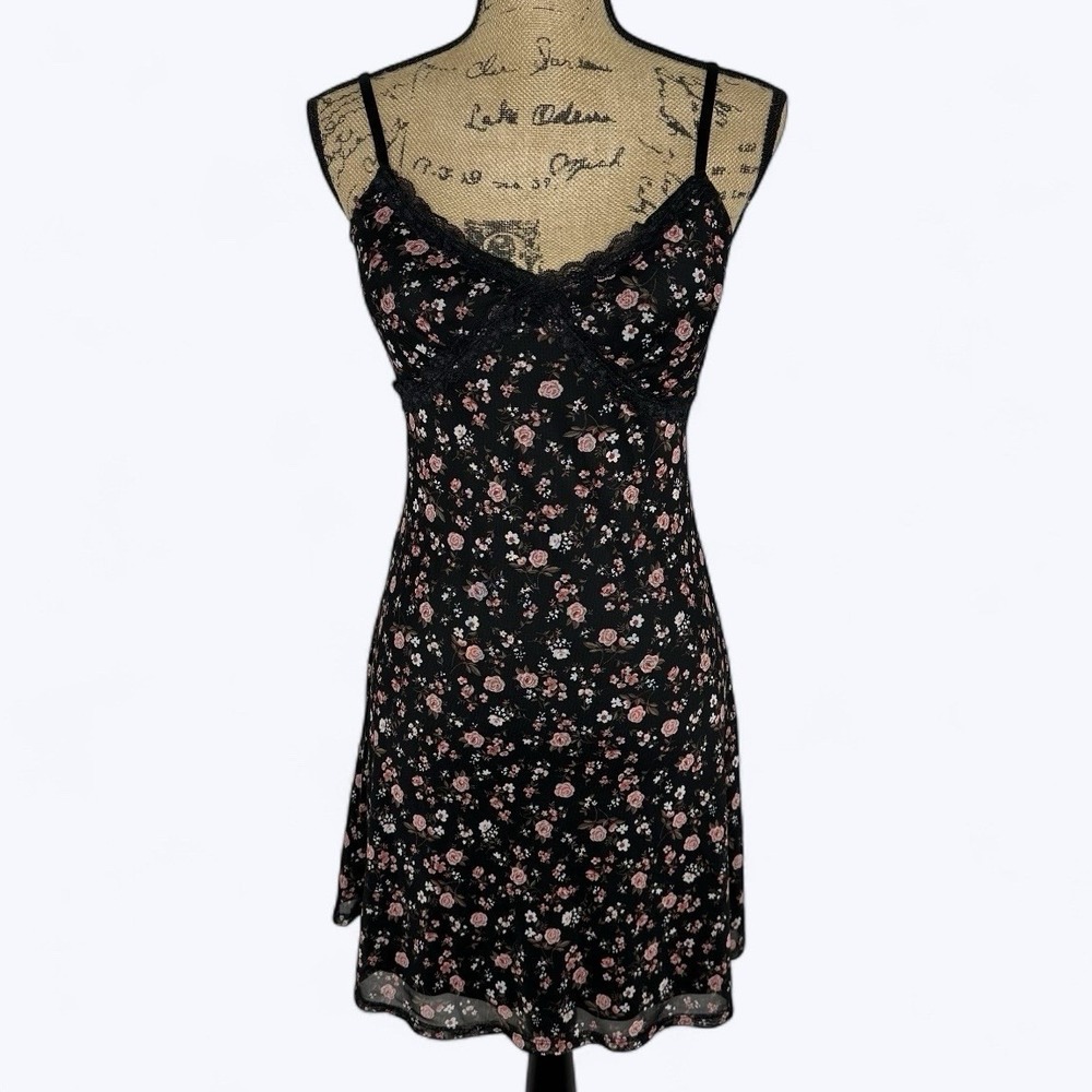 No Boundaries Babydoll Lace Mini Dress Juniors M‎ Floral Mesh Fairy Grunge Y2K